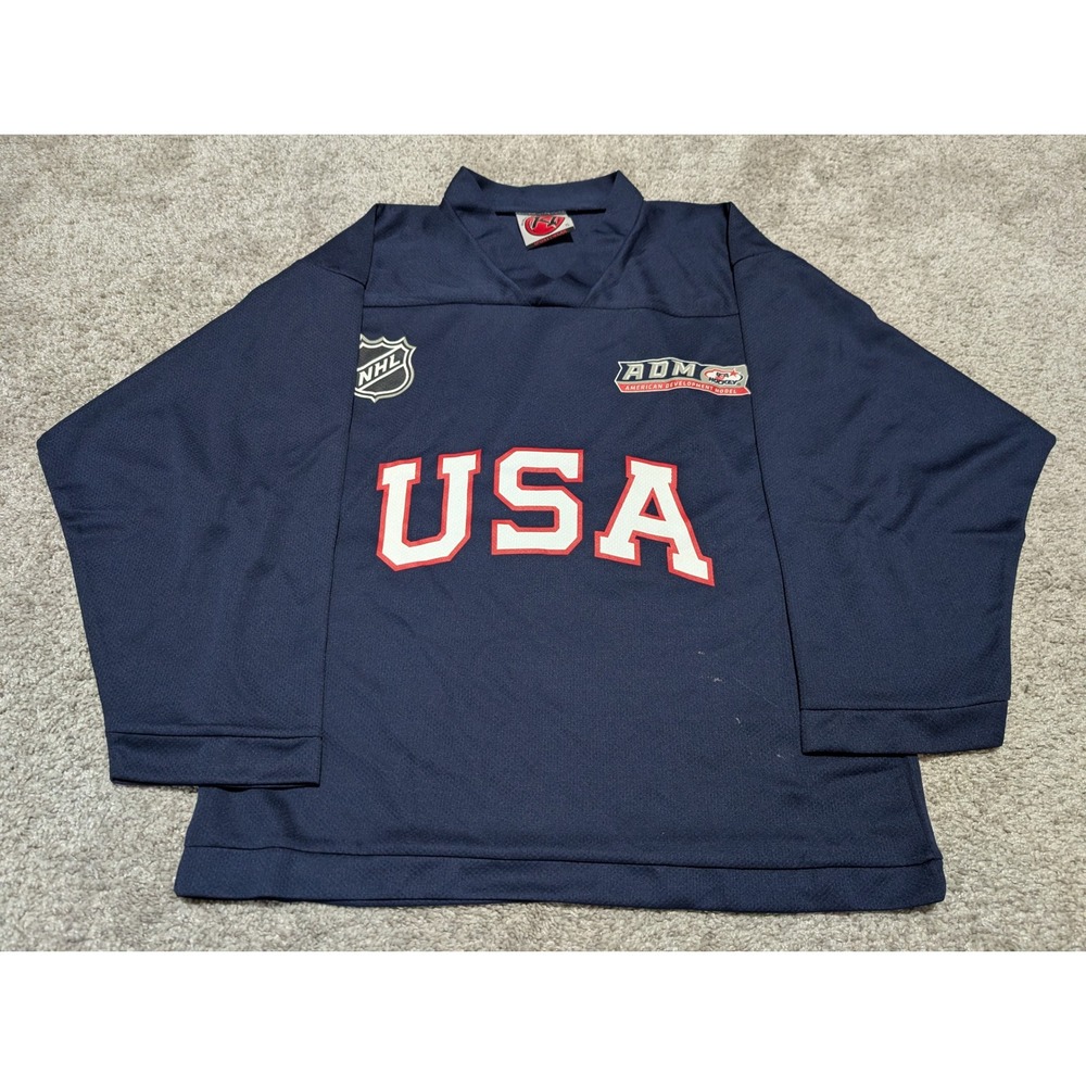 K1 Sportswear Hockey Jersey Kids Youth Large Navy USA ADM NHL Mesh Sportswear